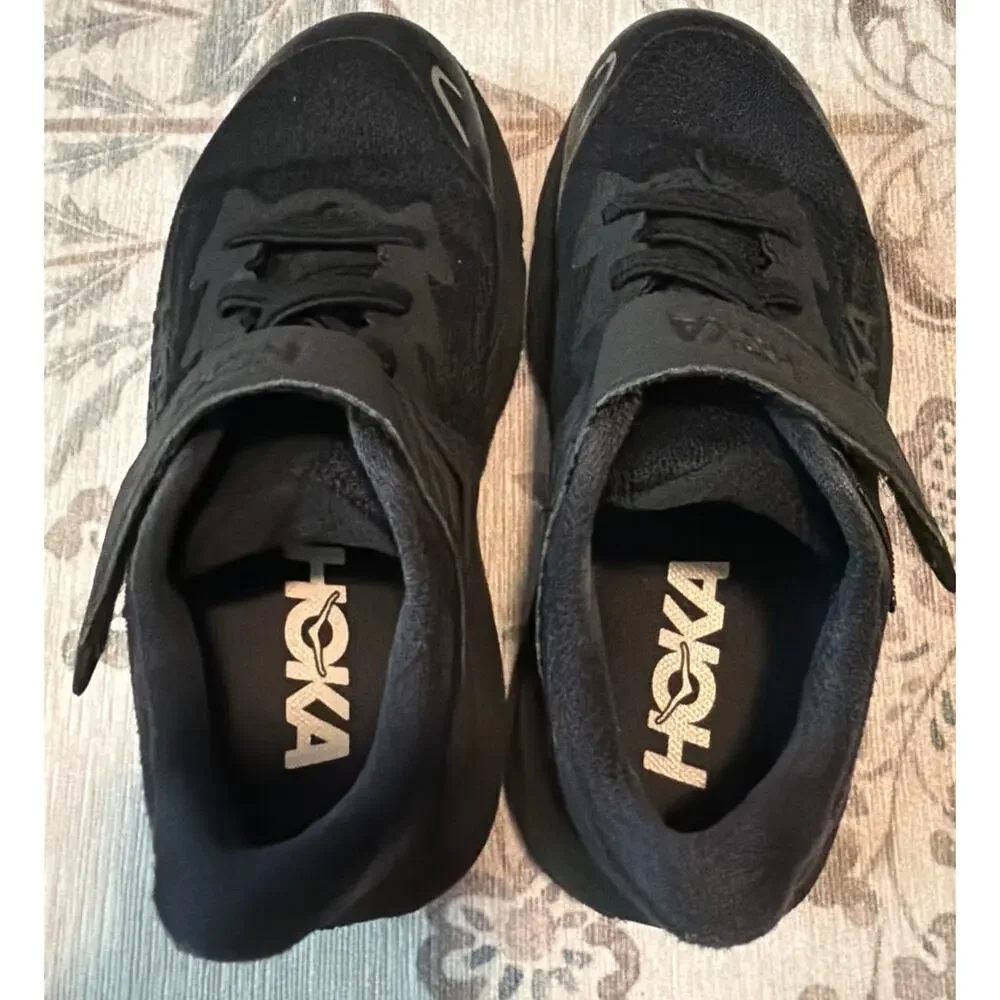 HOKA Kids Clifton 10 Black Stretch Lace Running Shoes Size 12 Little Kid